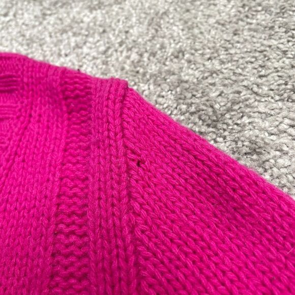 J. Crew Wool Cashmere Cable Knit Sweater Womens Small Hot Pink V-Neck Pullover - Picture 11 of 14